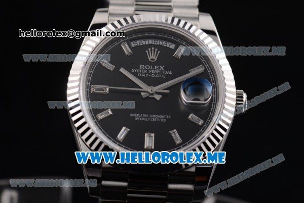 Rolex Day-Date Swiss ETA 2836 Automatic Stainless Steel Case/Bracelet with Black Dial and Stick Markers (BP) - Click Image to Close